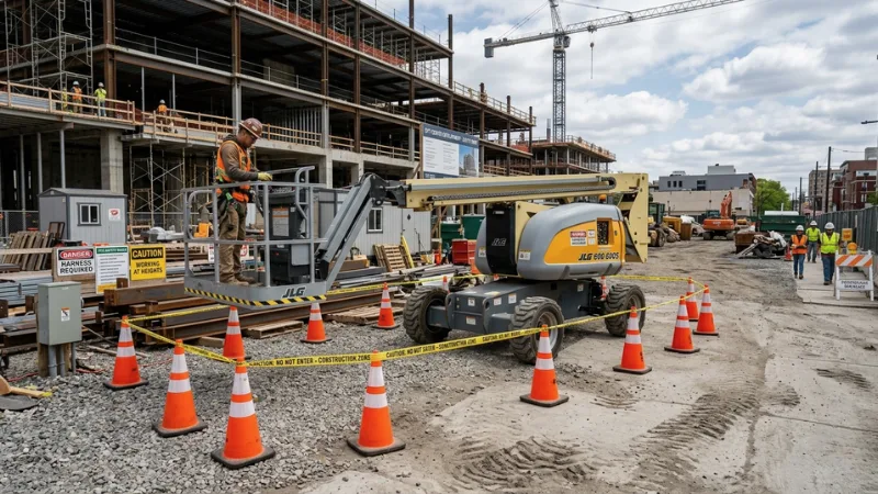 Construction site with heavy equipment positioned safely representing fatal construction accident involving heavy equipment context