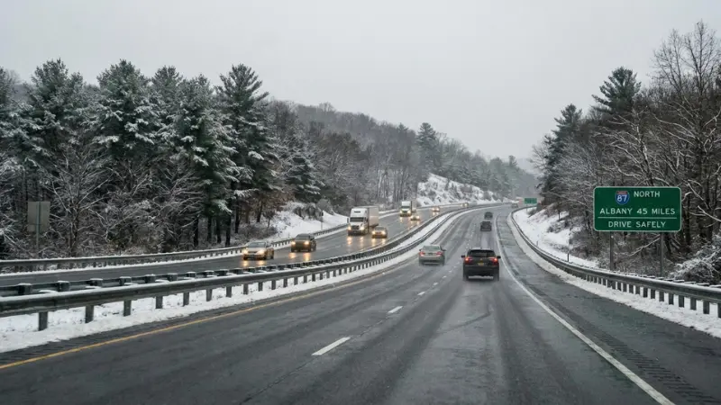 Snow-lined New York highway representing winter conditions in A Livery Driver Was Killed on the LIE case.