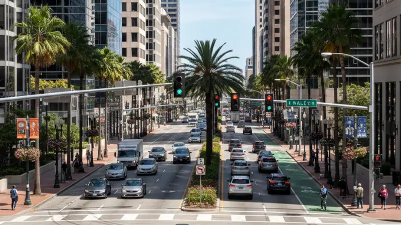 Vía arterial urbana incluida en la investigación sobre seguridad peatonal de la Iniciativa de Datos de Seguridad del Departamento de Transporte de EE. UU. (U.S. DOT)