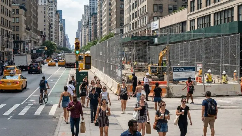 Busy New York City street during summer representing Accidents in NYC and seasonal traffic conditions.