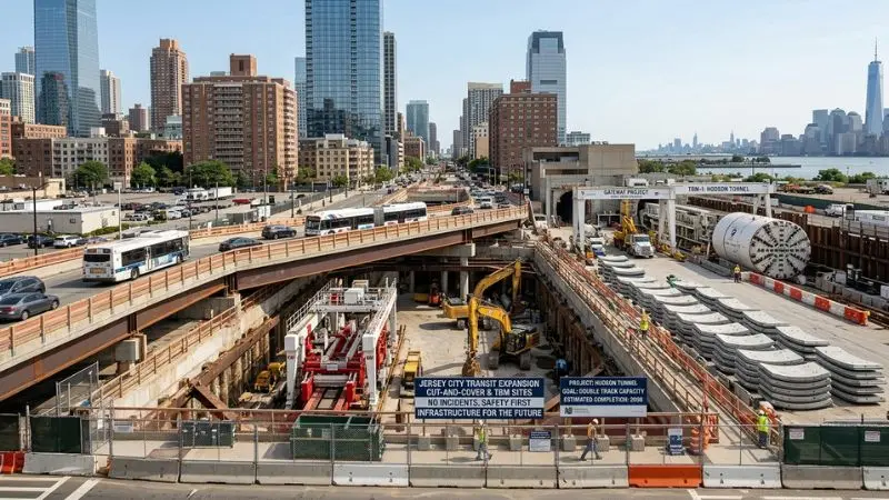 Área ilustrativa de excavación subterránea que representa la construcción del metro de la Segunda Avenida en la ciudad de Nueva York.