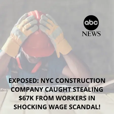 Construction man holding his head down sitting on a chair, representing wage theft struggles. Exposed: NYC Construction Company Caught Stealing $67K from Workers in Shocking Wage Scandal!