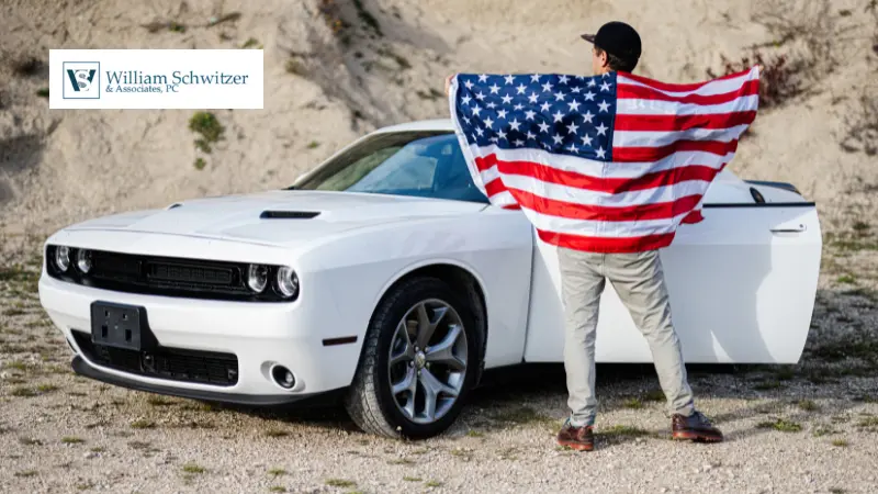 The data shows Why July 4th Weekend Sees a 40% Spike in Drunk Driving Accidents. Image of a man with a muscle car holding an american flag