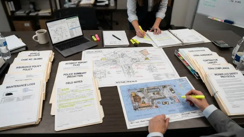 Documentos jurídicos y de obra que recogen el análisis de los accidentes ocurridos en Nueva York en los que se han visto implicados vehículos y obras de construcción.
