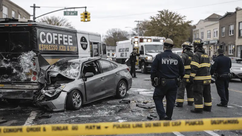 Imagen de un coche que se ha estrellado contra un camión de café. La imagen es meramente ilustrativa.