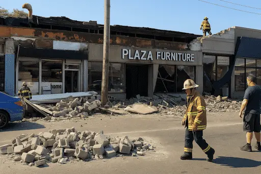 Facade collapse in Queens injures three, including two children, at Jericho Turnpike storefront.