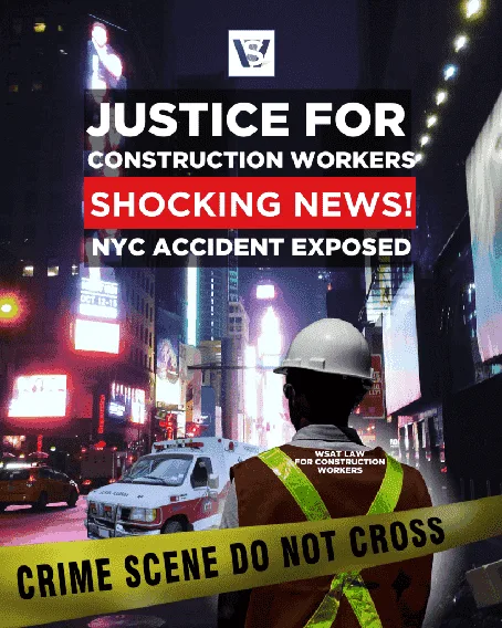 La miniatura de la mancha "Video: Shocking News - Crane Construction Accident in Midtown Manhattan" muestra una escena en Manhattan con una ambulancia y una cinta de la escena del crimen en frente.