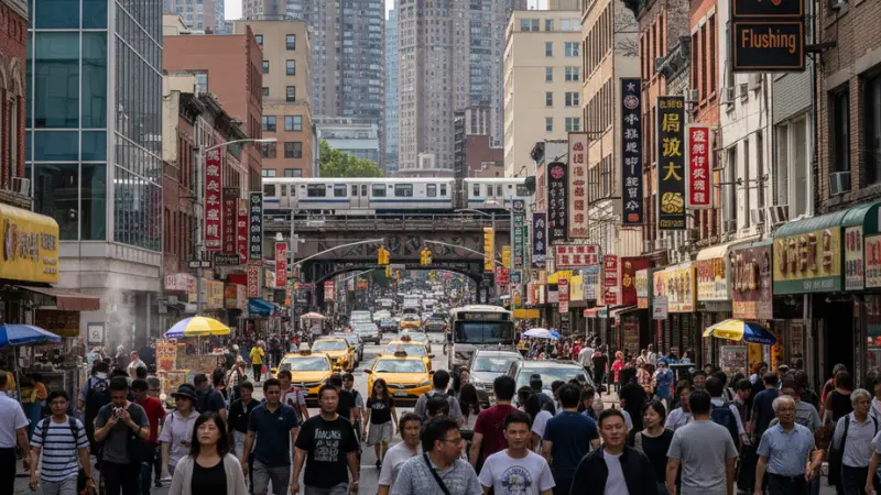 Peatones que caminan por Flushing, en Queens