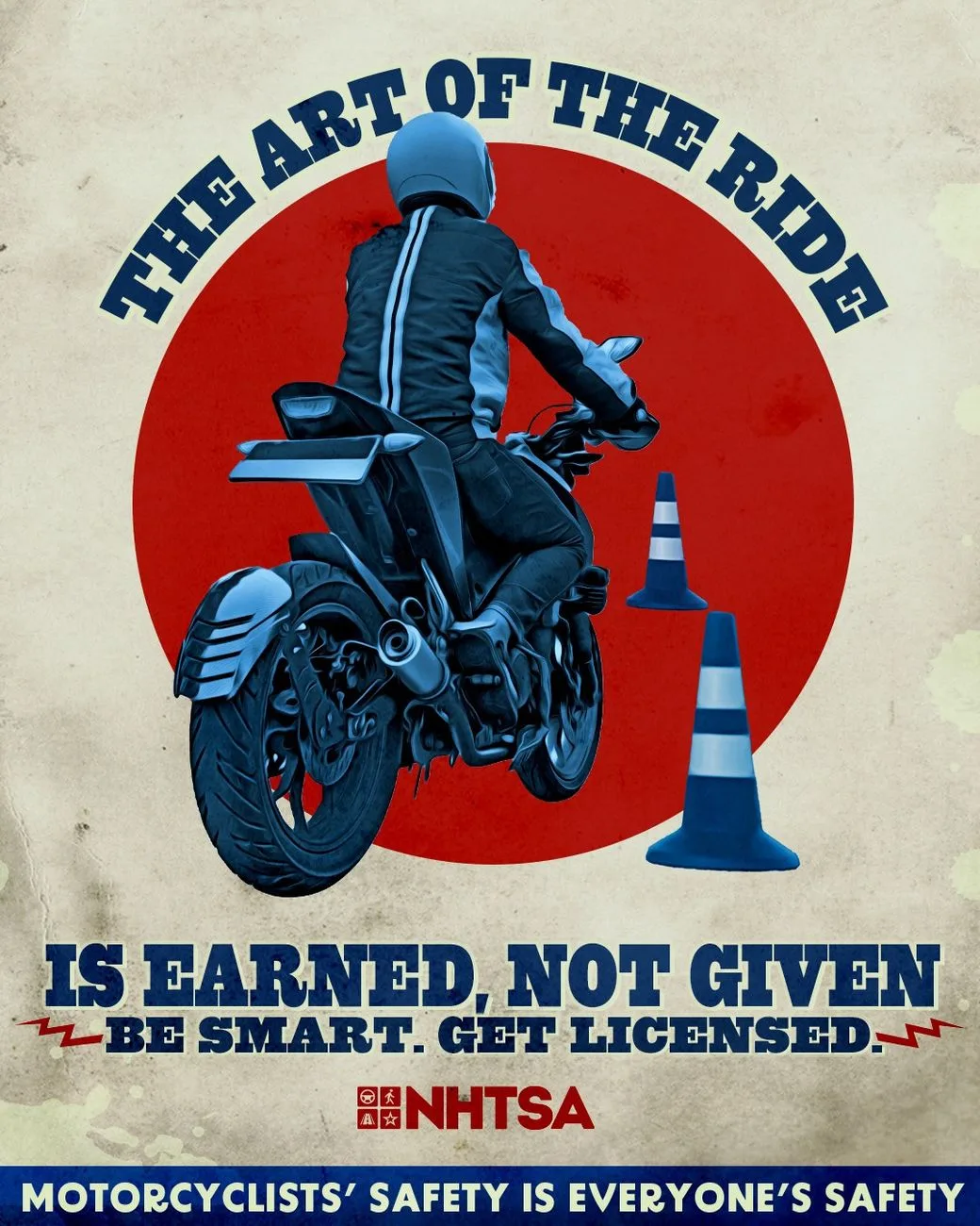 National Highway Traffic Safety Administration (NHTSA) poster for Motorcycle Safety Awarness Month 2025