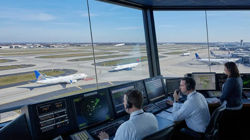 Airport control tower overseeing runway operations in context of LaGuardia airport collision
