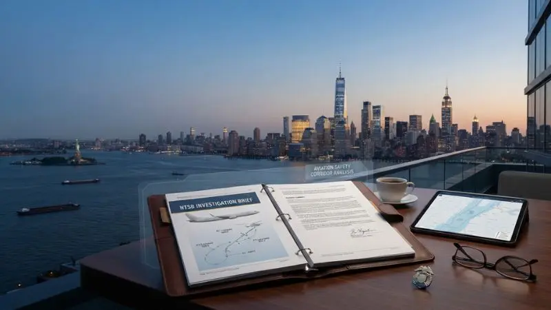 Manhattan skyline and Hudson River representing the Hudson River Helicopter Investigation and aviation safety.