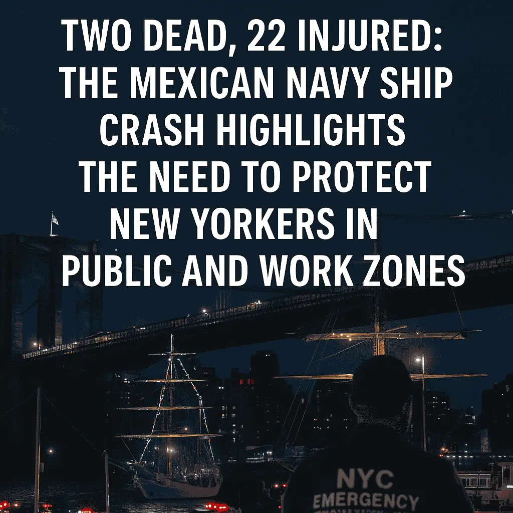 Imagen destacada de la colisión en el puente de Brooklyn: Accidente de un buque de la Armada mexicana en Nueva York
