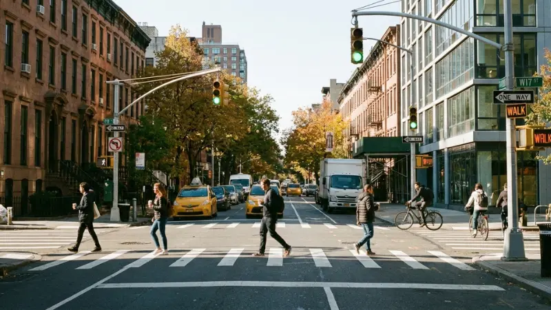 New York City crosswalk symbolizing modern Car Accident History safety measures