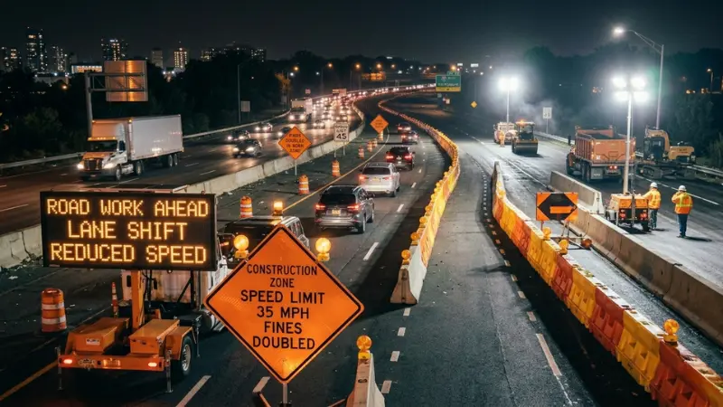 El tráfico interestatal que circula por una zona de obras nocturna está relacionado con la investigación del accidente ocurrido en la zona de obras de la I-80.