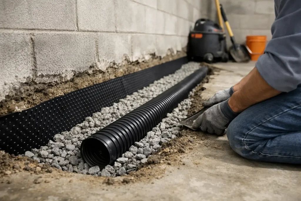 French Drain Installation in Basement