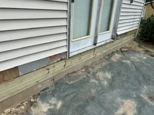Completed rim joist and plate replacement beside exterior doors in Bloomington, IN