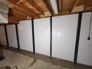 Basement encapsulation job using steel I beams