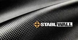 Carbon fiber fabric with StablWall logo, representing structural reinforcement for foundation repair.