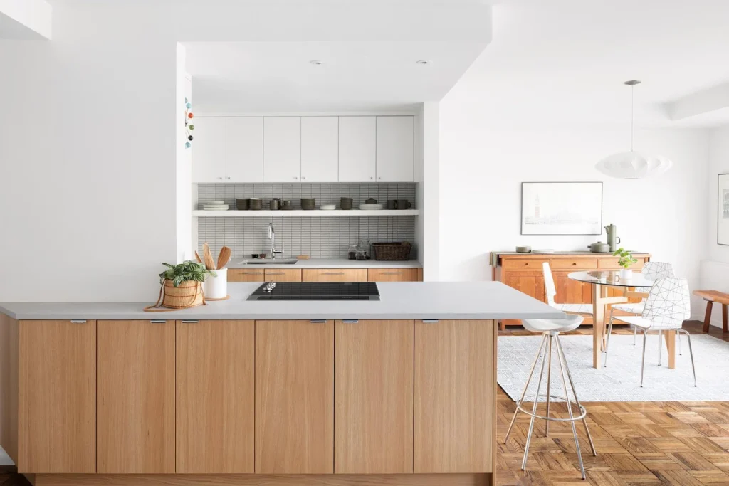 Open-concept kitchen renovation with a large island and connected dining area in Union County, NJ