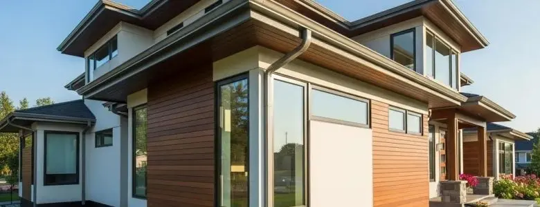 Modern home exterior with clean landscaping and effective perimeter drainage system around foundation
