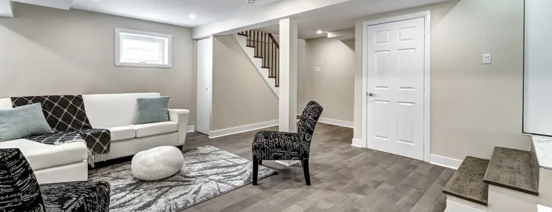 Finished basement protected from moisture with proper waterproofing and humidity control systems