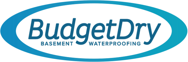 BudgetDry logo featuring text "BudgetDry" and "Basement Waterproofing," representing family-owned basement contractors in CT and MA.