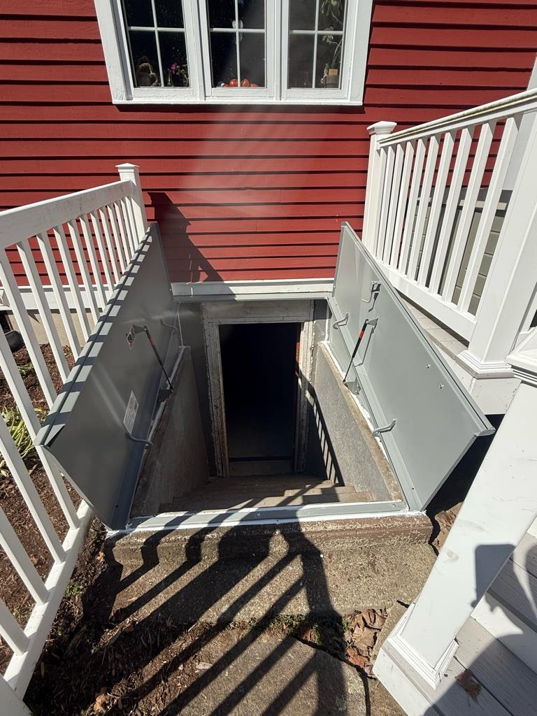 New Bilco basement hatchway door open after installation in Killingworth CT home