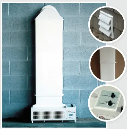 Diagram illustrating how EZ Breathe draws air out of the basement, creating a continuous air exchange throughout the home.