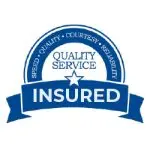 Quality service badge with "INSURED" text, emphasizing speed, quality, courtesy, and reliability for Healthy Way Waterproofing & Mold Remediation in New Jersey.