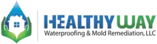 HealthyWay NJ logo featuring water droplet and leaf design, representing waterproofing and mold remediation services