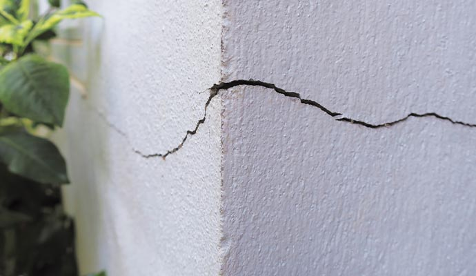 Cracked foundation wall highlighting potential structural issues and the need for foundation repair solutions.