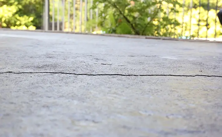 Cracked concrete floor showing signs of foundation problems and potential repair needs.