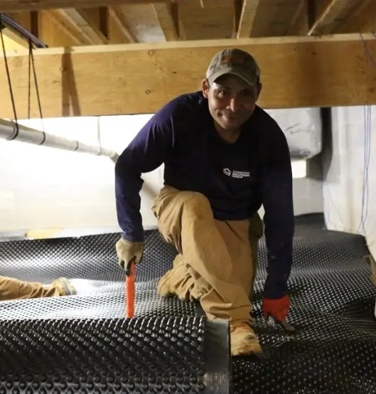 Foundation Solutions Group expert inspecting crawl space, basement waterproofing and structural integrity.