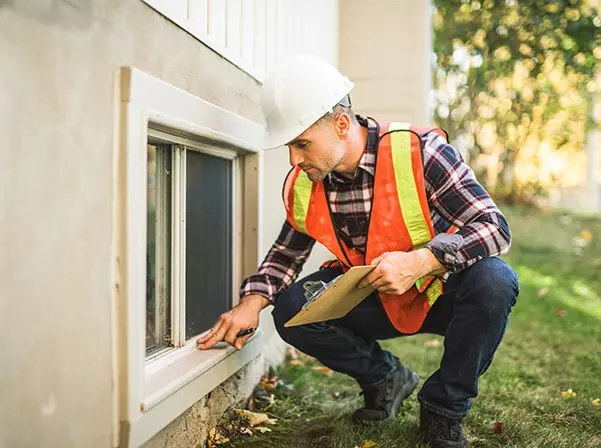 engineer checking egress window
