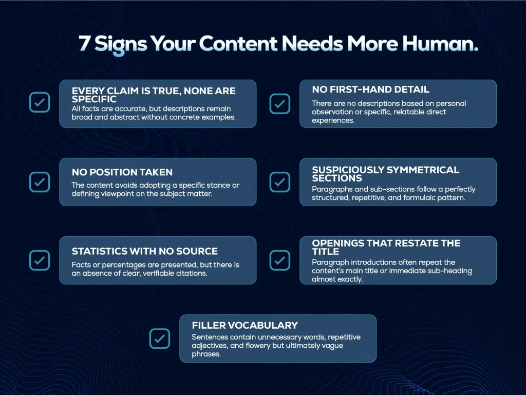 Checklist of seven signs content was written by AI without human editing