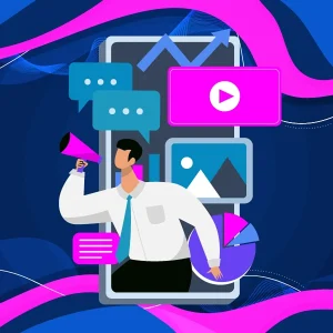 Digital marketing concept with charts and megaphone