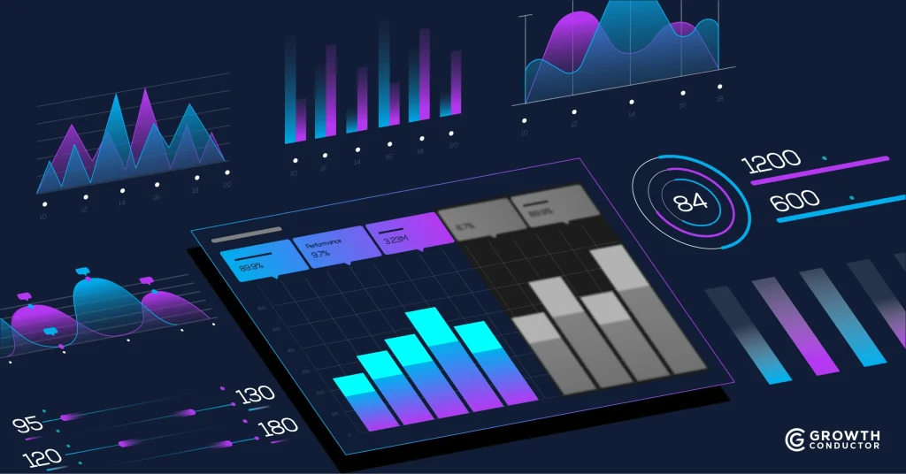 Abstract dashboard visualization showing Google Search Console AI Overview tracking data with one obscured segment representing the missing AI Overview reporting layer.