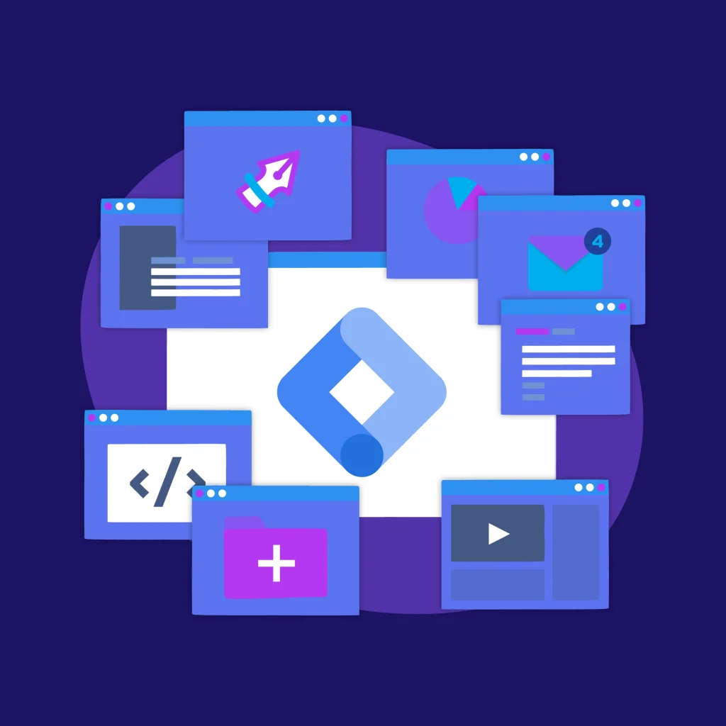 Software tools windows around analytics tag icon