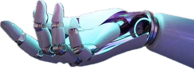 Futuristic robotic hand extended with open palm