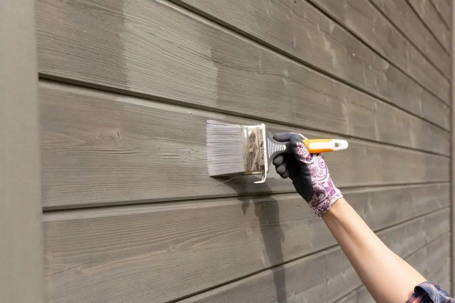 worker painting wooden house exterior wall