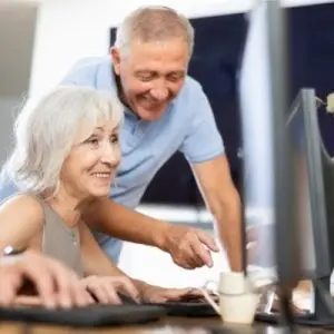 Couple meeting virtually with elder care advisor