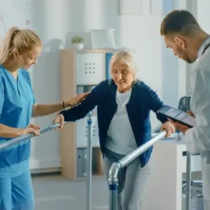 older woman physical therapy for walking