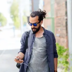 Man listening to podcast