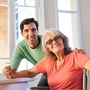 son caring for elderly mother