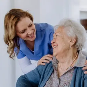 Elderly mother with in home caregiver
