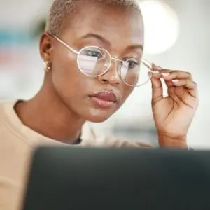Woman evaluating information