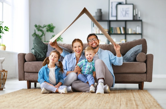 A family plays together in their living room