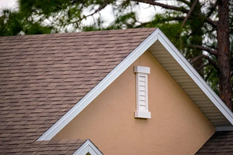Closeup of house roof top covered with asphalt shingles, Wayzata, Minnesota