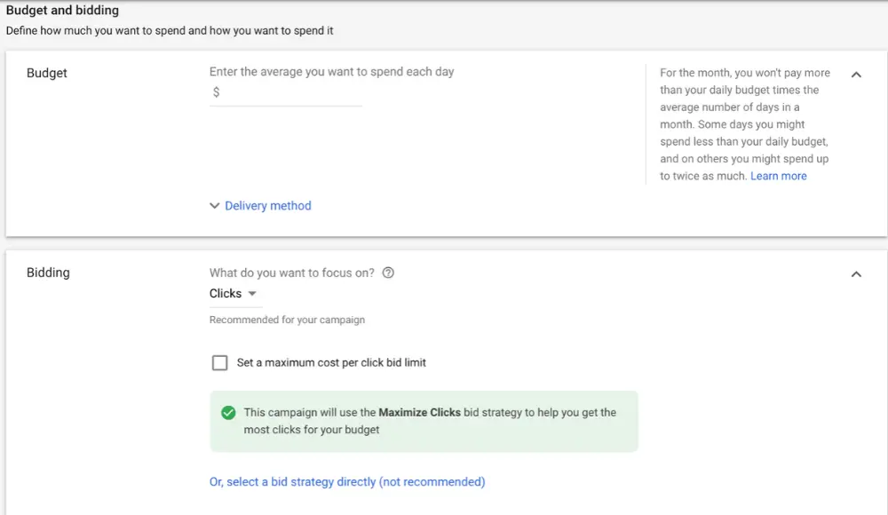 Google Ads Budget and Bidding Strategy