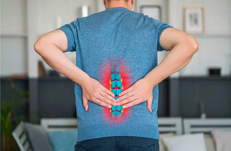 Spinal alignment and postural screening illustration highlighting areas of discomfort.